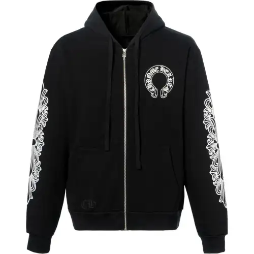 Chrome Hearts Horseshoe Floral Cross Sleeve Zip Up Hoodie