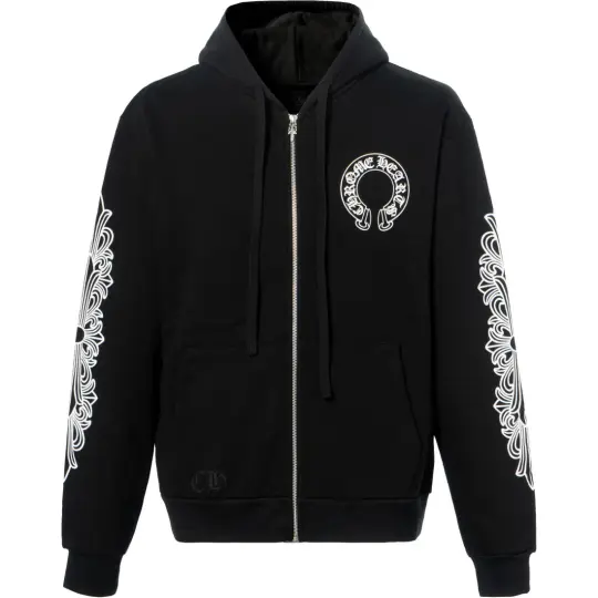 Chrome Hearts Horseshoe Floral Cross Sleeve Zip Up Hoodie