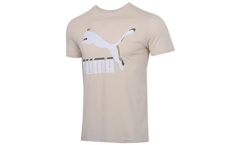 PUMA T-Shirts Men's Light Khaki Crew Neck Moderate Straight Fit