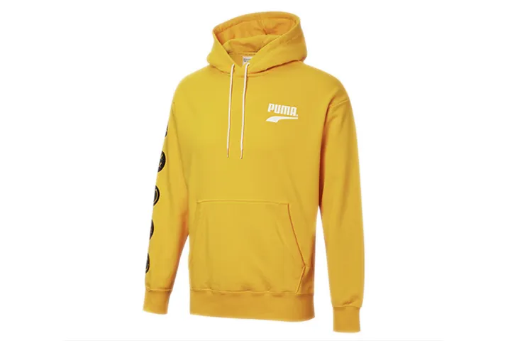 PUMA Sweatshirts Men's Yellow Hooded Moderate Regular