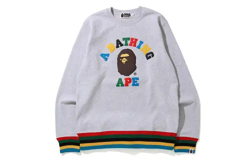 Bape Multi Color Letters College Line Rib Crewneck