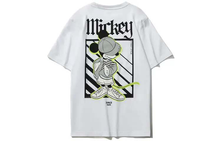 Li Ning X Disney Sports Fashion Collection T Shirts Unisex White Crew Neck Moderate Straight Fit