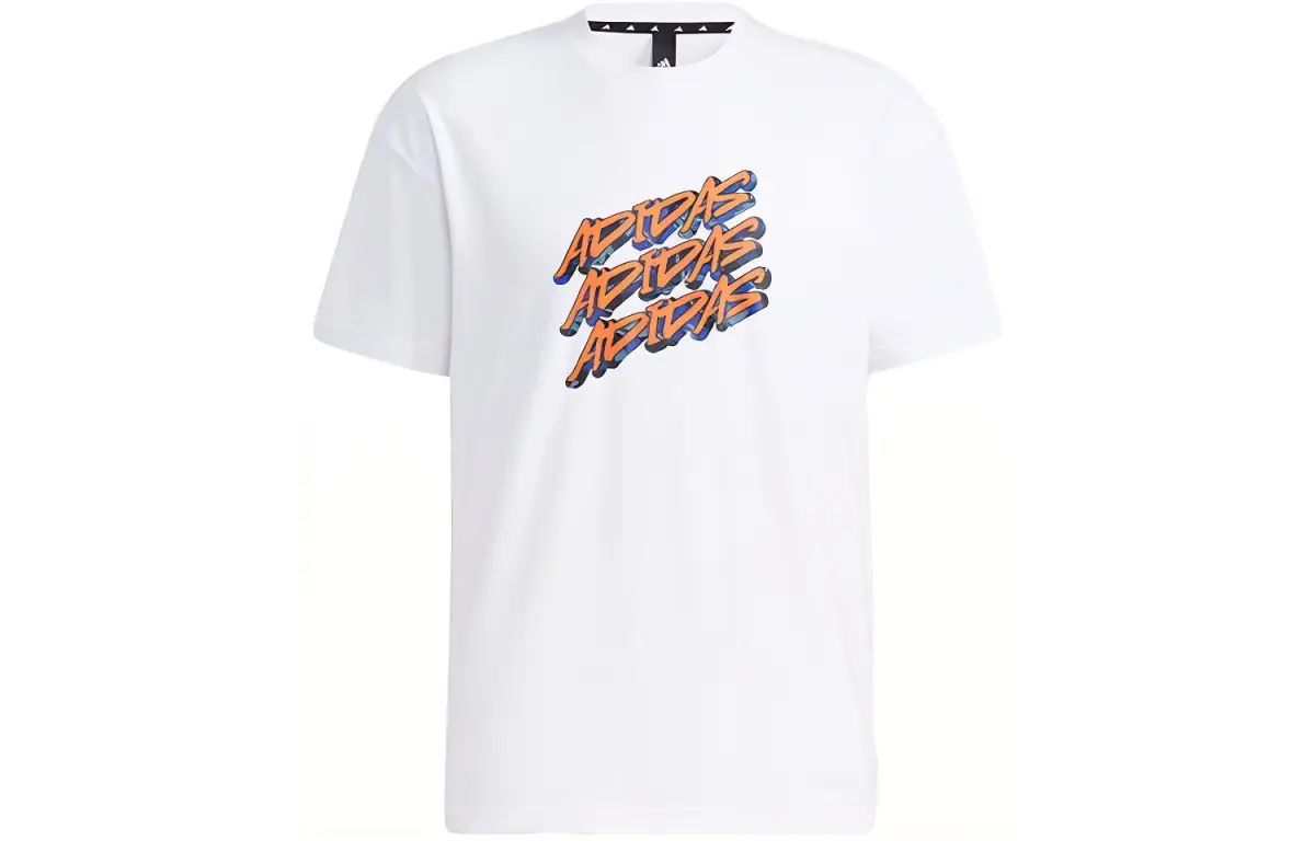 Adidas T-Shirts Men's White Crew Neck Moderate Straight Fit