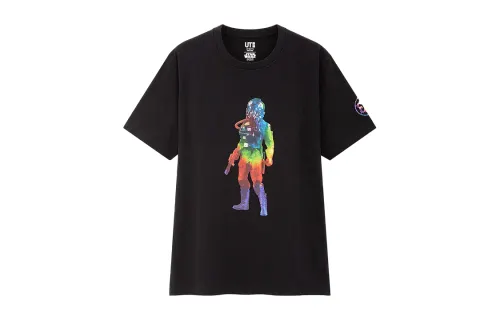 UNIQLO T Shirts Unisex Black Crew Neck Moderate Straight Fit