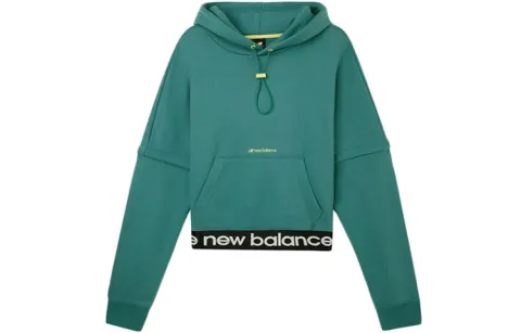 New Balance Sweatshirts Unisex Green Hooded Moderate Straight Fit