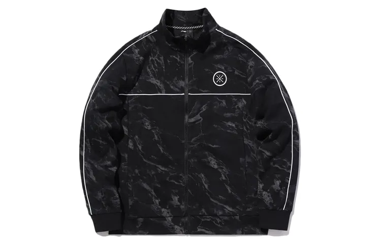Li Ning Sweatshirts Men's Standard Black Print Stand Collar Moderate Cardigan