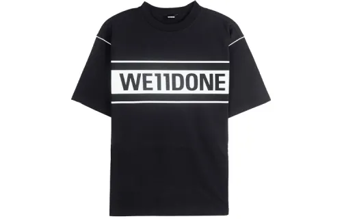WE11DONE T Shirts Unisex Black Crew Neck Moderate Straight Fit