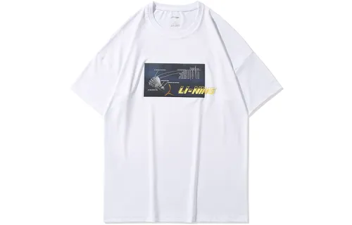 Li Ning T Shirts Men's White Crew Neck Moderate Straight Fit