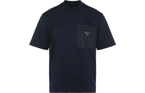 PRADA T Shirts Men's Navy Blue Crew Neck Moderate Straight Fit