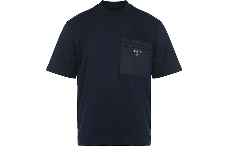 PRADA T Shirts Men's Navy Blue Crew Neck Moderate Straight Fit