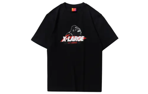 Li Ning X XLARGE T Shirts Men's Black Crew Neck Moderate Straight Fit
