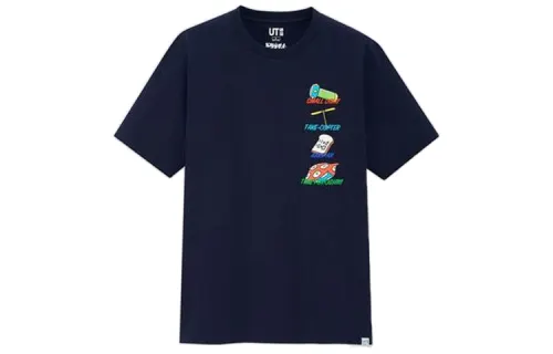 UNIQLO T Shirts Unisex Navy Blue Crew Neck Moderate Straight Fit