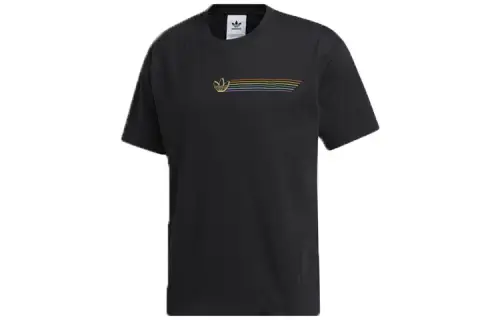Adidas Originals Pride Linear T Shirts Men's Black Crew Neck Moderate Straight Fit