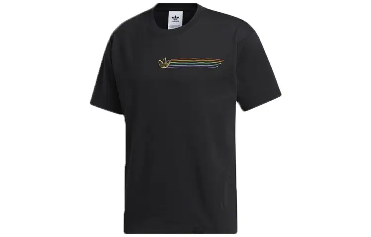Adidas Originals Pride Linear T Shirts Men's Black Crew Neck Moderate Straight Fit