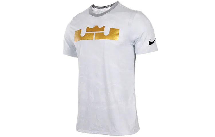 Nike T-Shirts Men's White Gray Crew Neck Moderate Straight Fit