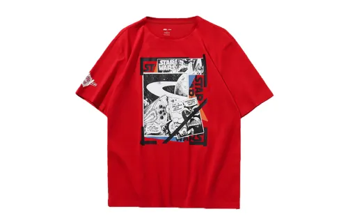Li Ning T Shirts Men's Bull Red Crew Neck Moderate Straight Fit