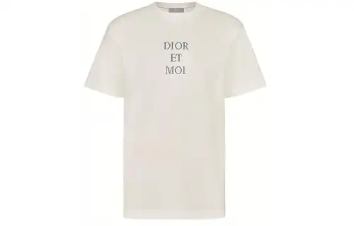 DIOR Quarterly New Products T Shirts Unisex Ecru Crew Neck Moderate Straight Fit