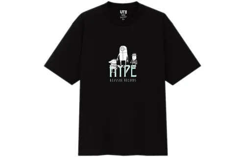 UNIQLO Print Straight Fit T Shirt Men's Black