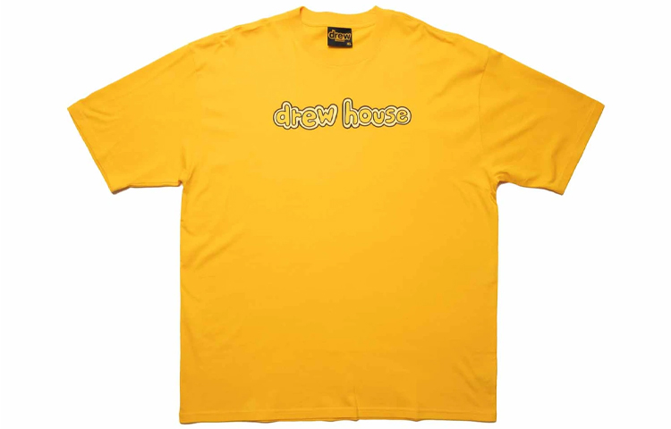 Drew house Letter Logo Series T Shirts Unisex Gold Crew Neck Moderate Straight Fit