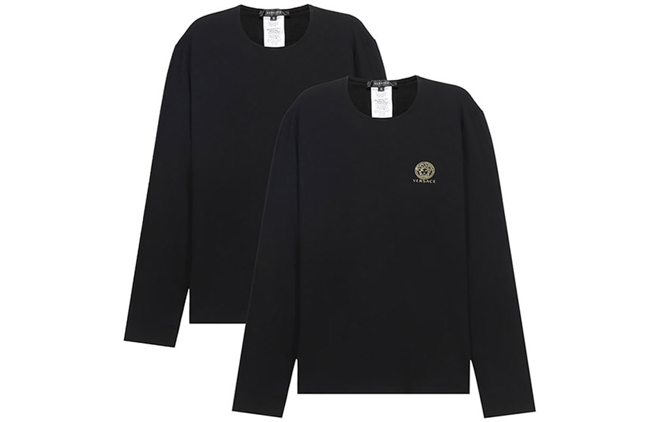 VERSACE Versace, long-sleeve with a round collar, underwear, set, black T-shirt, men's style, 2 pieces