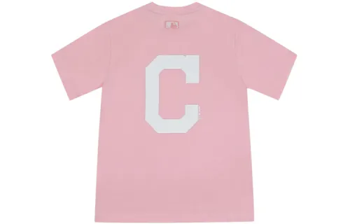 MLB Cleveland Indians large logo round neck dopamine short-sleeved T-shirt for men and women, pink