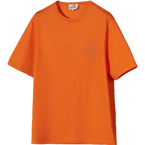 HERMES T Shirts Men's Orange Crew Neck Moderate Straight Fit