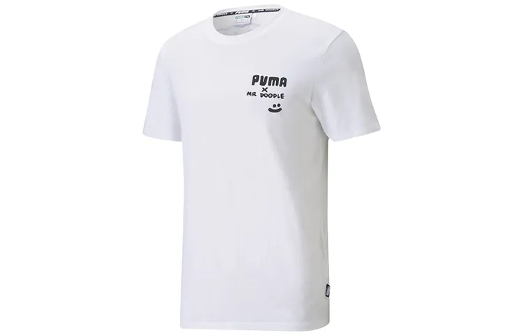 PUMA X Mr Doodle T-Shirts Men's White Crew Neck Moderate Straight Fit