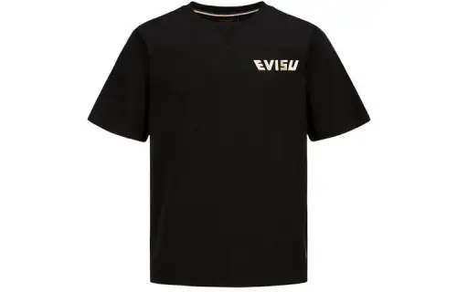 EVISU T Shirts Men's Black Crew Neck