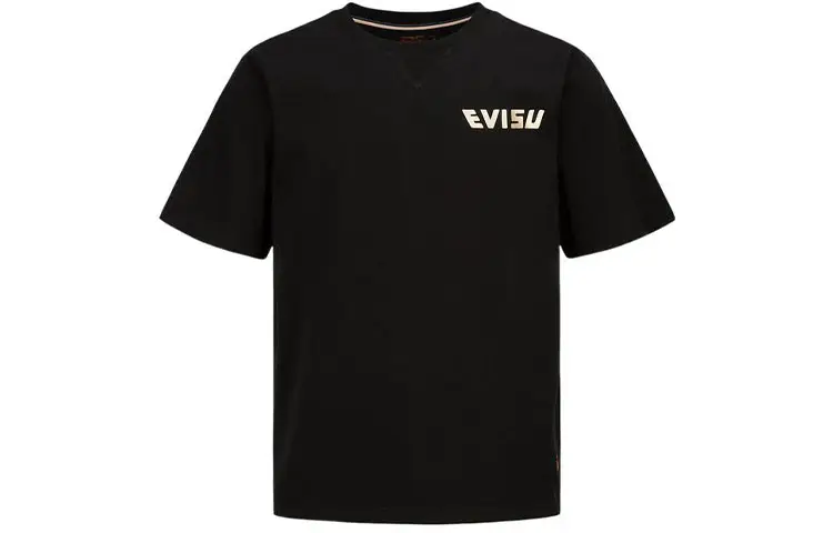 EVISU T Shirts Men's Black Crew Neck