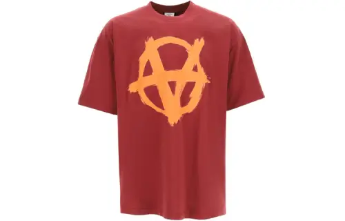 Vetements T Shirts Men's Burgundy Crew Neck Moderate Straight Fit