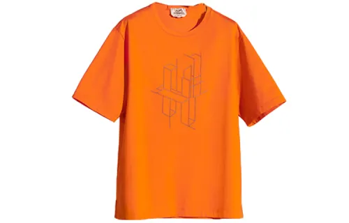 HERMES T Shirts Men's Orange Crew Neck Moderate Straight Fit