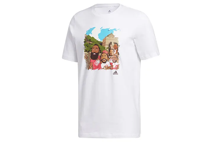 Adidas T-Shirts Men's White Crew Neck Moderate Straight Fit