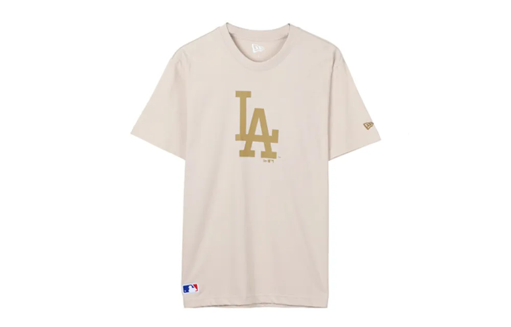 New Era Crew Neck Loose Fit Straight Short Sleeved T Shirt Unisex Beige