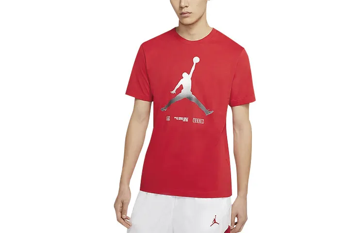 Jordan AJ11 T-Shirts Men's University Red Crew Neck Moderate Straight Fit