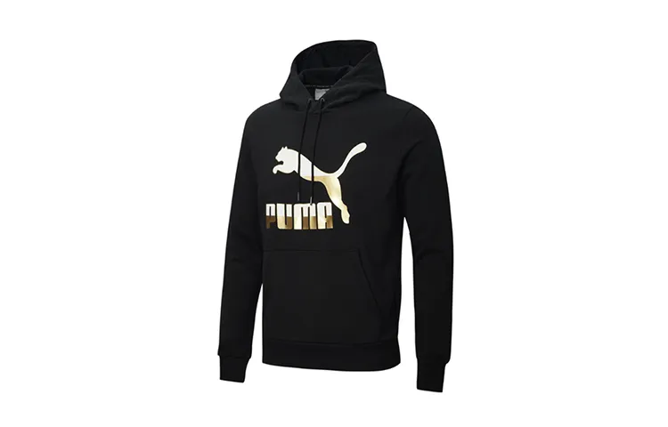 PUMA CLASSICS Sweatshirts Men's Black Gold Hooded Moderate Regular
