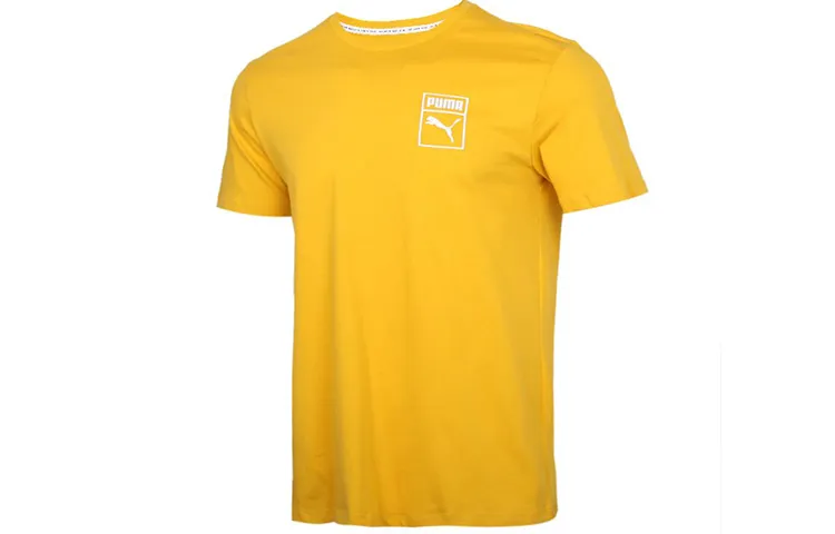PUMA T-Shirts Men's Yellow Crew Neck Moderate Straight Fit