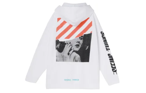 OFF-WHITE Men Printing Classic Hooded Sweatshirt White