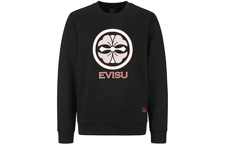 EVISU Sweatshirts Men's Black Crew Neck Moderate Regular