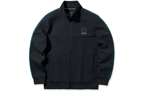 Li Ning Sweatshirts Men's Black Stand Collar Moderate Cardigan