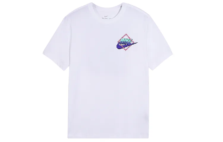 Nike T-Shirts Men's White Crew Neck Moderate Straight Fit