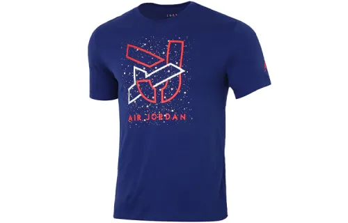 Jordan AS MJ BRAND Casual Sports Fleece Lined Crew Neck Short Sleeved T Shirt Men's Blue