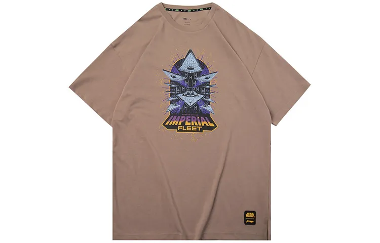 Li Ning T Shirts Men's Tan Crew Neck Moderate Straight Fit