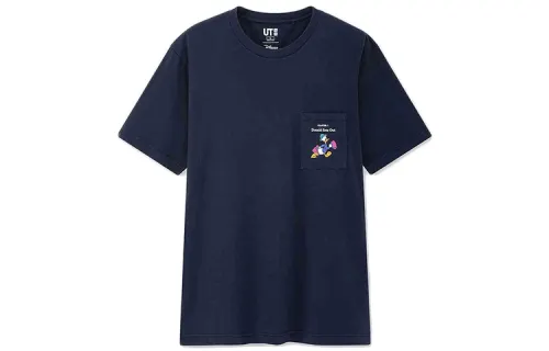 UNIQLO T Shirts Unisex Navy Blue Crew Neck Moderate