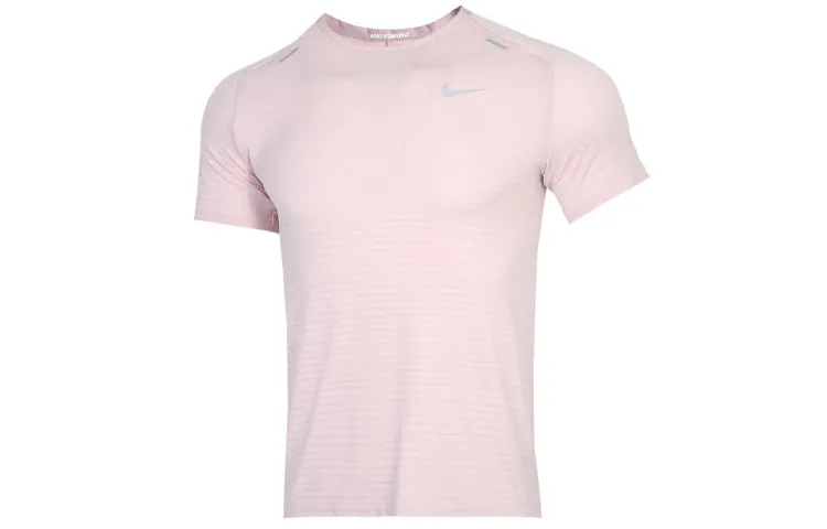 Nike T-Shirts Men's Light Pink Crew Neck Moderate Straight Fit