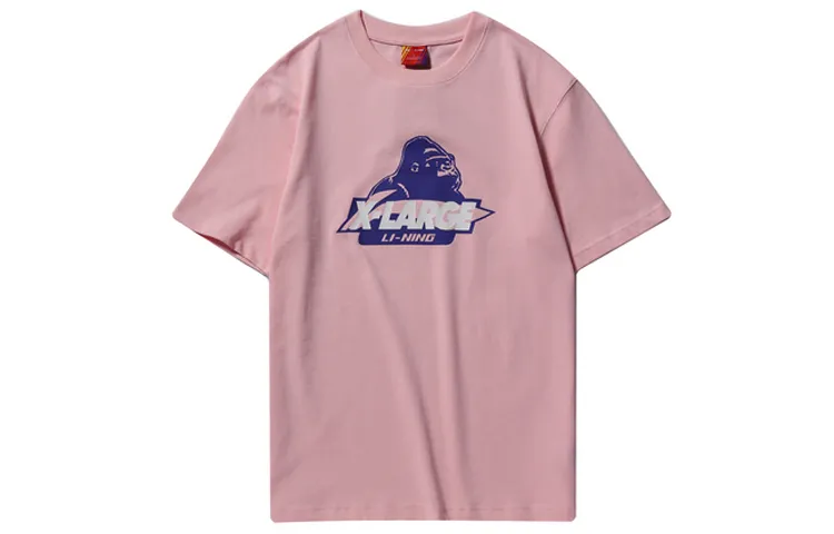 Li Ning X XLARGE Sports Fashion Collection T Shirts Men's Light Pink Crew Neck Moderate Straight Fit