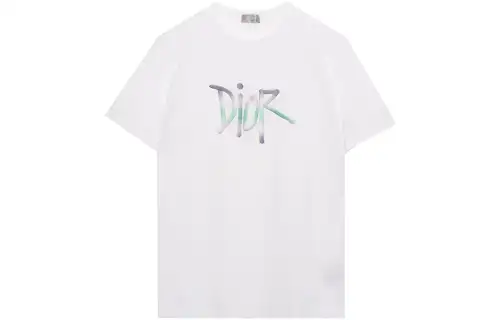 DIOR T Shirts Men's White Crew Neck Moderate Straight Fit