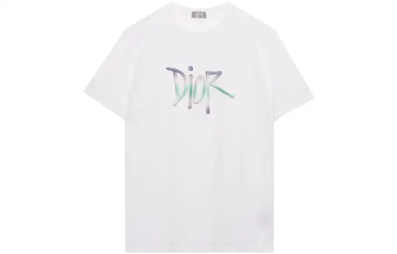 DIOR T Shirts Men's White Crew Neck Moderate Straight Fit