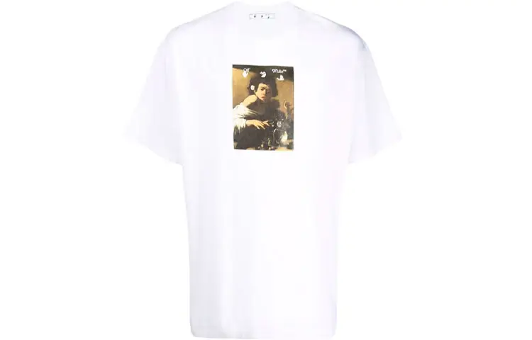 OFF WHITE Dinosaur Series T Shirts Men's White Crew Neck Moderate Straight Fit