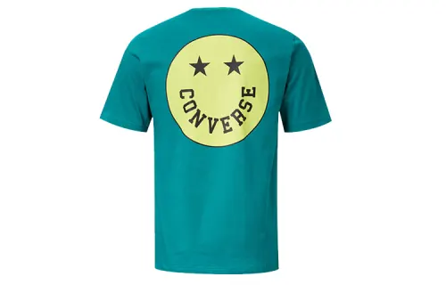Converse Smiling Face Pattern T Shirts Men's Green Crew Neck Moderate Straight Fit