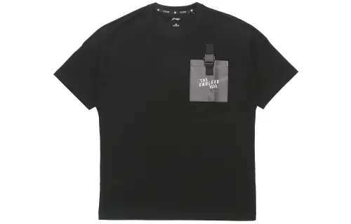 Li Ning T Shirts Men's Black Crew Neck Moderate Straight Fit